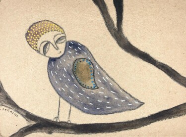 Картина под названием "Oiseau" - Stéphanie Salinères, Подлинное произведение искусства, Акварель