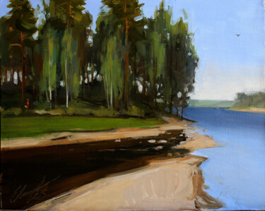 Картина под названием "Summer river" - Elmar Magerram, Подлинное произведение искусства, Масло Установлен на Деревянная рама…