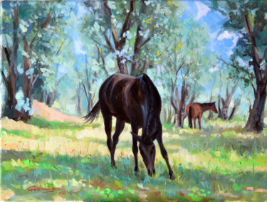 Pittura intitolato "cavalli-nelluliveto…" da Roberto Guarnieri, Opera d'arte originale