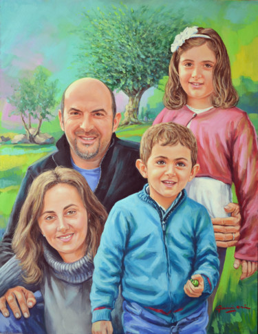 Malerei mit dem Titel "Famiglia a 4" von Roberto Guarnieri, Original-Kunstwerk