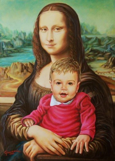 Картина под названием "Gioconda con bambino" - Roberto Guarnieri, Подлинное произведение искусства, Масло