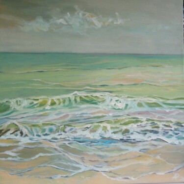 Painting titled "Nordsee 11" by Anne Petschuch, Original Artwork, Oil Mounted on Wood Stretcher frame
