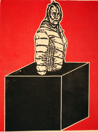 Incisioni, stampe intitolato "immobility" da Luc Van Loock, Opera d'arte originale, Incisioni su linoleum