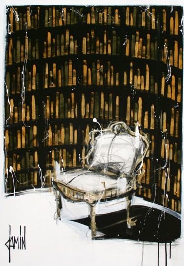 Painting titled "Bibliothèque en ocr…" by David Jamin, Original Artwork, Acrylic