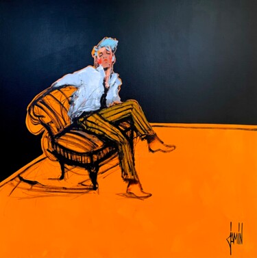 Pintura titulada "Le salon orange" por David Jamin, Obra de arte original, Acrílico Montado en Bastidor de camilla de madera