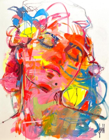 Pintura titulada "Séverine aux fleurs" por David Jamin, Obra de arte original, Acrílico Montado en Bastidor de camilla de ma…