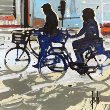 Malerei mit dem Titel "Balade à vélo" von David Jamin, Original-Kunstwerk, Acryl