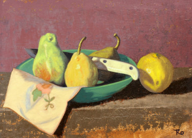Painting titled "Organic Pears and L…" by Rowenna Morag, Original Artwork, Oil