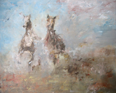 Painting titled "Deux chevaux" by Saskia Minoli, Original Artwork, Acrylic