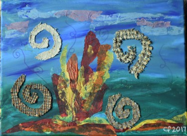 Collagen mit dem Titel "Dragon's Fire" von Ceridwen Powell, Original-Kunstwerk, Acryl