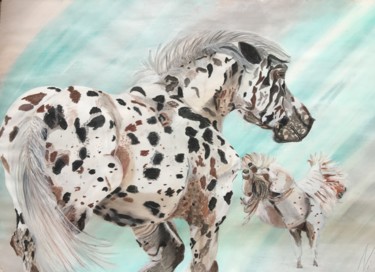 Malerei mit dem Titel "Two horses" von Kunstimkuhstall, Original-Kunstwerk, Pastell