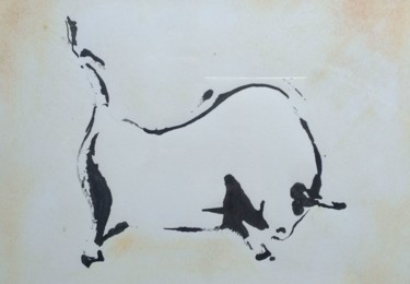 Malerei mit dem Titel "Stier" von Torsten Lünse, Original-Kunstwerk, Tinte