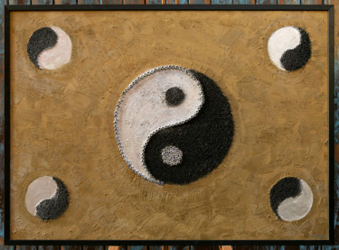 Collages titled "Yin &Yang Gold" by Beatrice Roman, Original Artwork, Collages