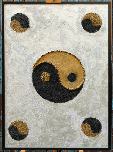 Collages titled "Yin&Yang Silver" by Beatrice Roman, Original Artwork, Collages