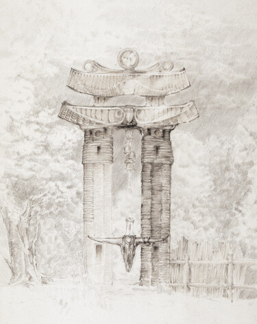 Gartentor mit Ochsenschädel Disegno intitolato "Gartentor mit Ochse…" da Andrej Vaganov, Opera d'arte originale, Punta d'argento
