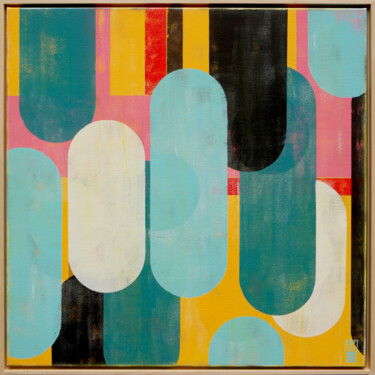 Painting titled "Traffic Pink Square…" by Ronald Hunter, Original Artwork, Acrylic Mounted on Wood Stretcher frame