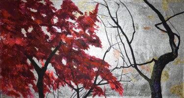 Painting titled "acer palmatum 2" by Gaby Roter, Original Artwork, Ink Mounted on Wood Stretcher frame