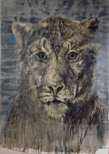 Painting titled "HERCULES" by Gaby Roter, Original Artwork, Charcoal Mounted on Wood Stretcher frame