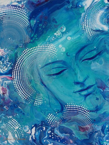 Картина под названием "Blouw Boeddha" - Zjanna Boogaart-Baradina, Подлинное произведение искусства, Акрил