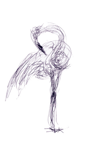 Drawing titled "Flamingo Chaos Stri…" by Güler Aytek Lök, Original Artwork, Ballpoint pen