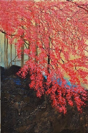 Schilderij getiteld "Cerisiers sauvages" door Annette Pasquier, Origineel Kunstwerk, Acryl