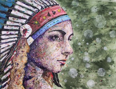 Картина под названием "HALONA" - Silke Host, Подлинное произведение искусства, Акрил Установлен на Деревянная рама для носил…