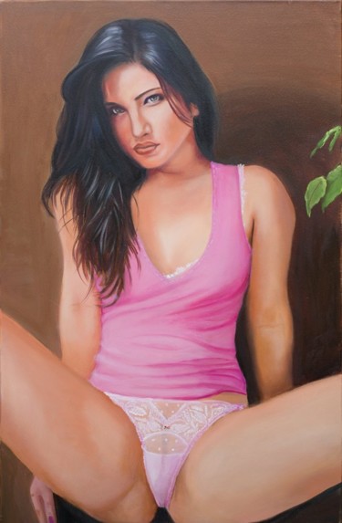 Painting titled "Pink Gaze" by Oxana Samigulina, Original Artwork, Oil
