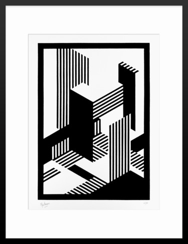 Druckgrafik mit dem Titel "Linogravure A3-2-21" von Olivier Vertcour (Montnami), Original-Kunstwerk, Gravur