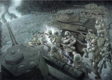 WWII Ζωγραφική με τίτλο "WWII" από Marco Russo, Αυθεντικά έργα τέχνης, Ακρυλικό Τοποθετήθηκε στο Χαρτόνι