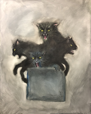 Les Chats sortent du sac Ζωγραφική με τίτλο "Les Chats sortent d…" από Paul Grégoire, Αυθεντικά έργα τέχνης, Λάδι