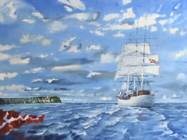 Pintura intitulada "Ship Danmark passin…" por Jan Erichsen, Obras de arte originais, Óleo