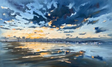 Schilderij getiteld "North Sea Evening" door Jan Erichsen, Origineel Kunstwerk, Olie