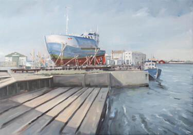 Peinture intitulée "The shipyard" par Jan Erichsen, Œuvre d'art originale, Huile