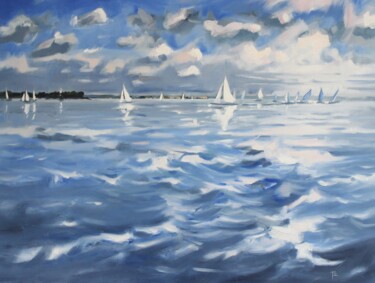 Painting titled "Sailboats" by Jan Erichsen, Original Artwork, Oil