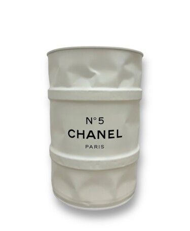 Sculpture titled "Baril Chanel N°5 bl…" by Walid Sahraoui (Wally), Original Artwork, Acrylic