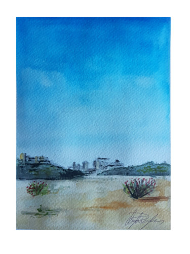 Картина под названием "La città nel deserto" - Angela Pergola, Подлинное произведение искусства, Акварель