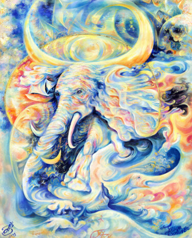 Pintura intitulada "Flying Elephants of…" por Inga Aronovitch, Obras de arte originais, Óleo
