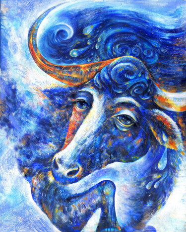 Painting titled "Taurus \ Taureau" by Inga Aronovitch, Original Artwork, Oil