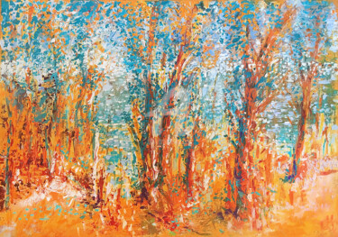 Peinture intitulée "Forest near sea" par Inga Jurane, Œuvre d'art originale, Huile
