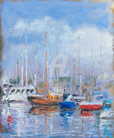 Painting titled "Boats" by Inga Jurane, Original Artwork, Oil