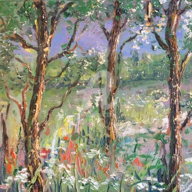 Malerei mit dem Titel "Sunshine in forest" von Inga Jurane, Original-Kunstwerk, Öl