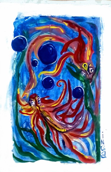 Painting titled ",,Рыбки играют,," by Inga Kurganskaia, Original Artwork, Acrylic