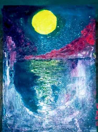 Schilderij getiteld "Луна замерзла." door Inga Kurganskaia, Origineel Kunstwerk, Acryl