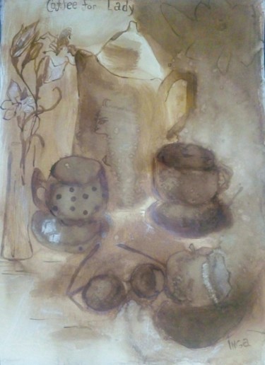 Zeichnungen mit dem Titel "Coffee for ledy" von Inga Kurganskaia, Original-Kunstwerk, Pigmente