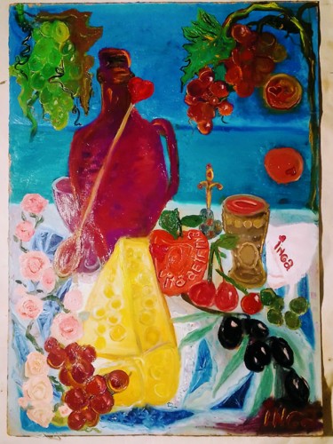 Картина под названием "Mediterranean dinner" - Инга Курганская, Подлинное произведение искусства, Масло