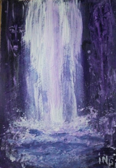 Painting titled "Waterfall guards,," by Inga Kurganskaia, Original Artwork, Acrylic