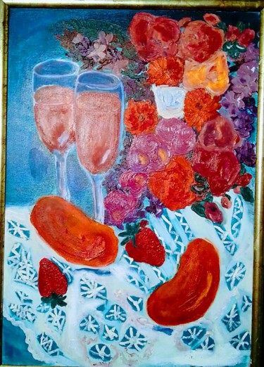 Painting titled "Red  cucumbers" by Inga Kurganskaia, Original Artwork, Oil