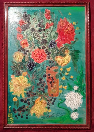 Картина под названием "Хризантемы" - Инга Курганская, Подлинное произведение искусства, Масло