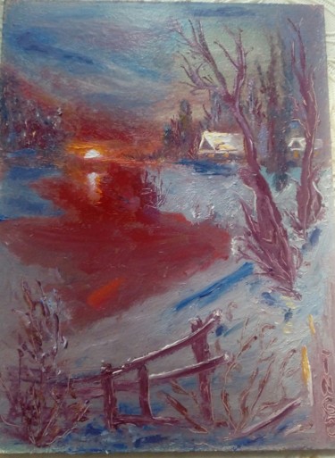 Painting titled "Christmas morning" by Inga Kurganskaia, Original Artwork, Oil