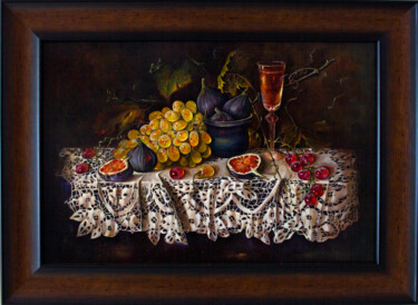 Картина под названием "Still life with gra…" - Inga Loginova, Подлинное произведение искусства, Масло Установлен на Деревянн…